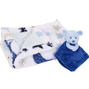 Plush George Blue Teddy Bear Security Blanket  2 Piece Set Stars Moon New